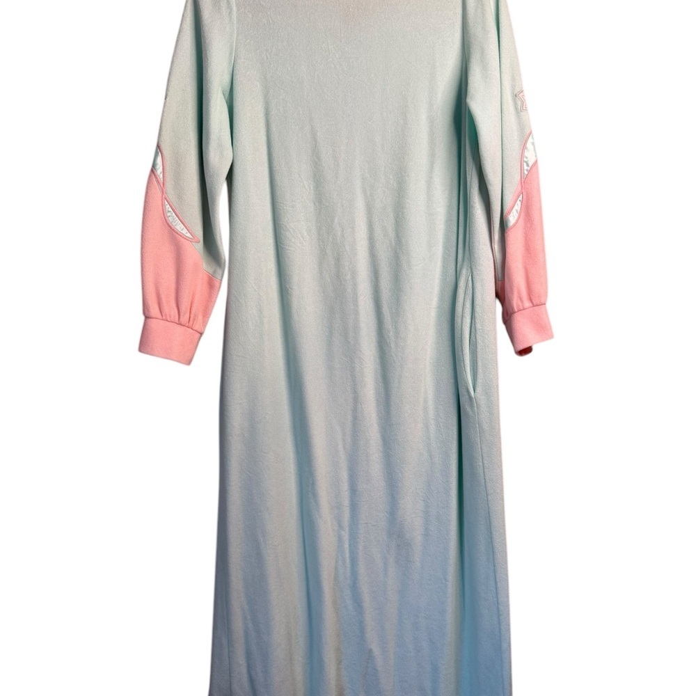 Vintage Appel Fleece Robe Long Maxi Blue & Pink Zips Half Way Size Small mumu C7 - Picture 3 of 11